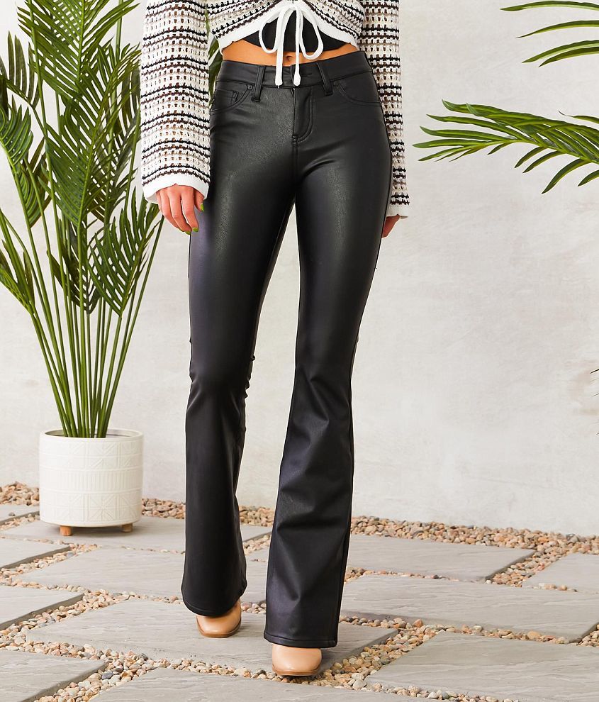 KanCan Mid-Rise Faux Leather Flare Pant front view