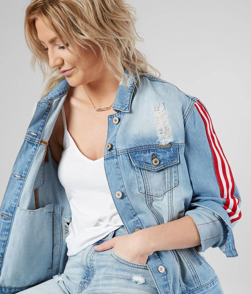 KanCan Side Stripe Denim Jacket front view