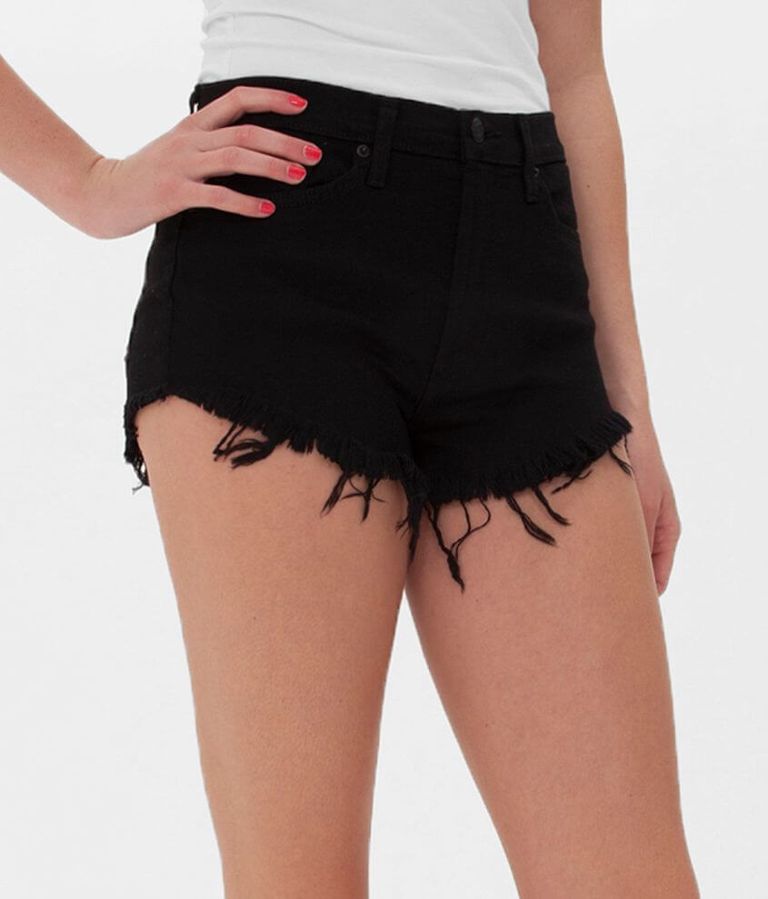 KanCan High Rise Stretch Short Women's Shorts in Black Buckle