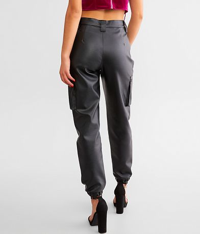 KanCan High Rise Faux Leather Cargo Jogger back view
