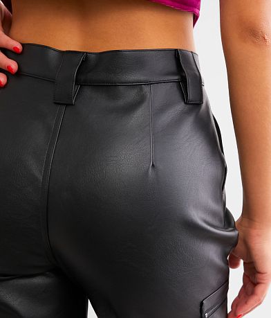 KanCan High Rise Faux Leather Cargo Jogger back pocket view