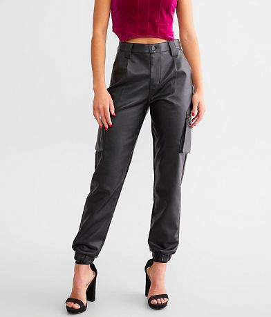 KanCan High Rise Faux Leather Cargo Jogger full left side view