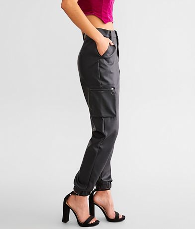 KanCan High Rise Faux Leather Cargo Jogger full right side view