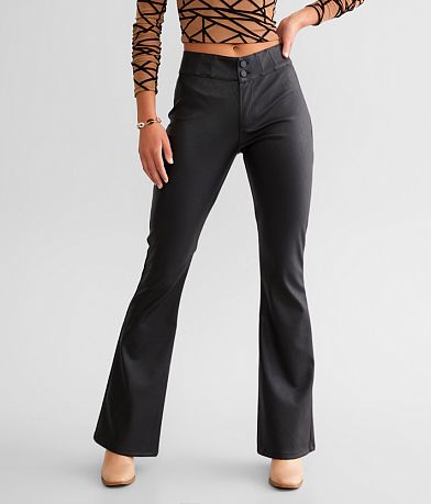 Buckle Black Pull On Flare Pleather Stretch Pant - Women's Pants