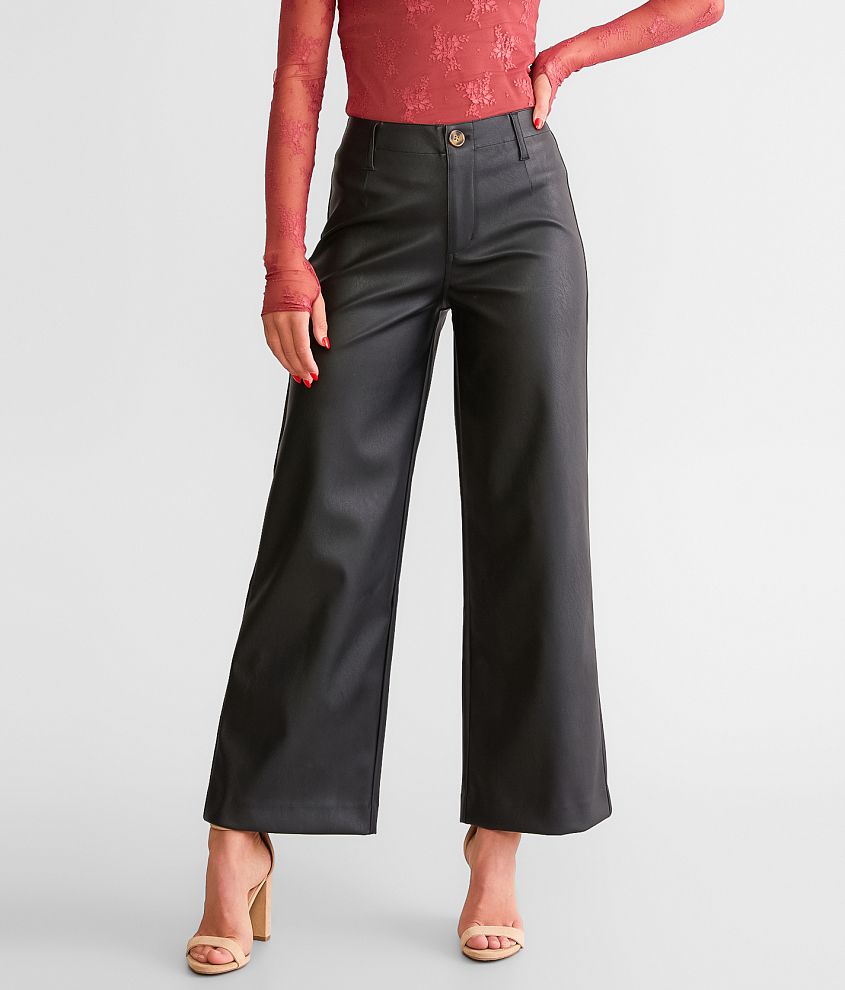 KanCan High Rise Cropped Wide Leg Pleather Pant front view