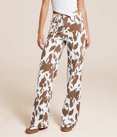 KanCan High Rise Wide Leg Cow Print Stretch Jean front view