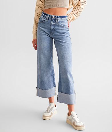 KanCan 90s Cropped Wide Leg Stretch Cuffed Jean full left side view