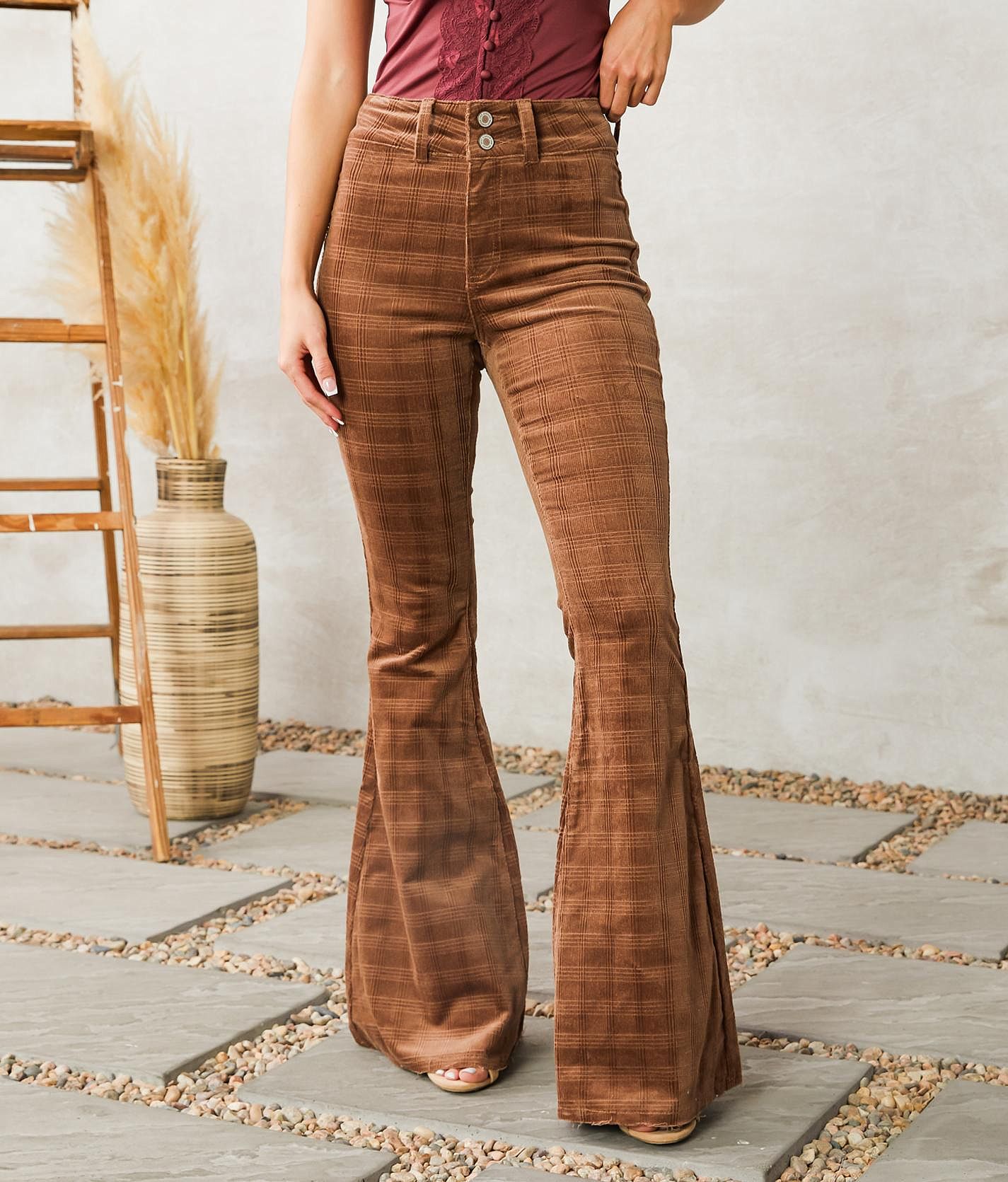 Willow & Root Ribbed Knit Split Flare Pant - Women's Pants in Brown