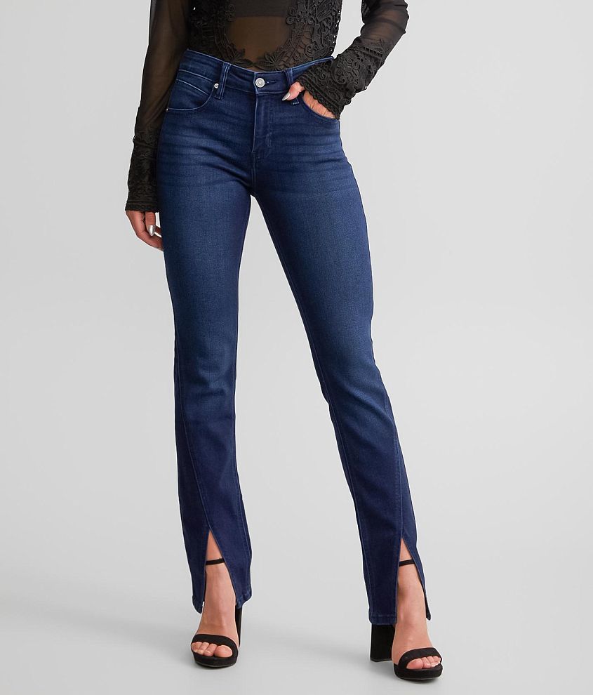 Straight fit jeans with split in stretch denim