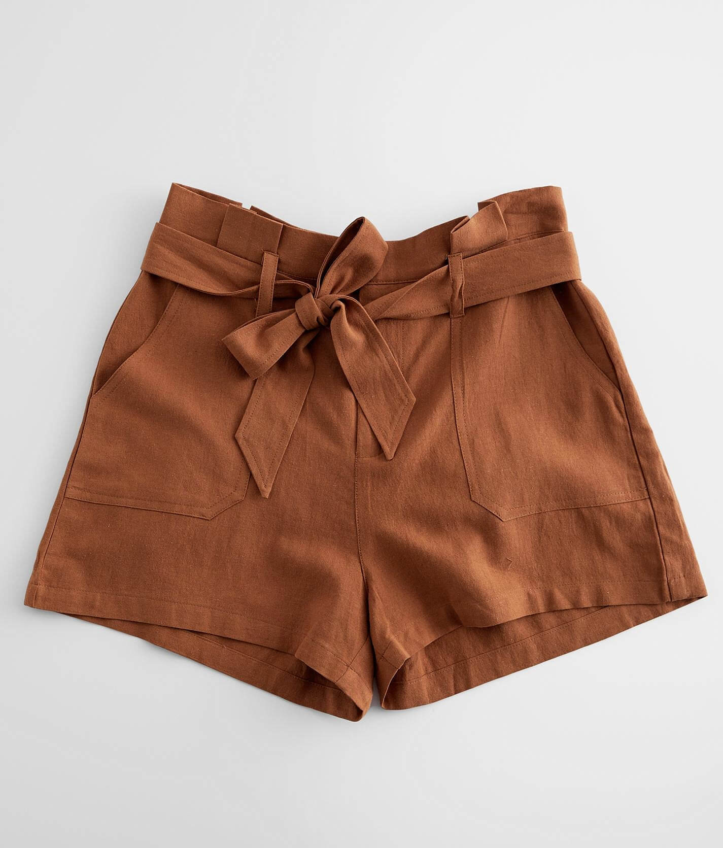 high waisted paper bag shorts