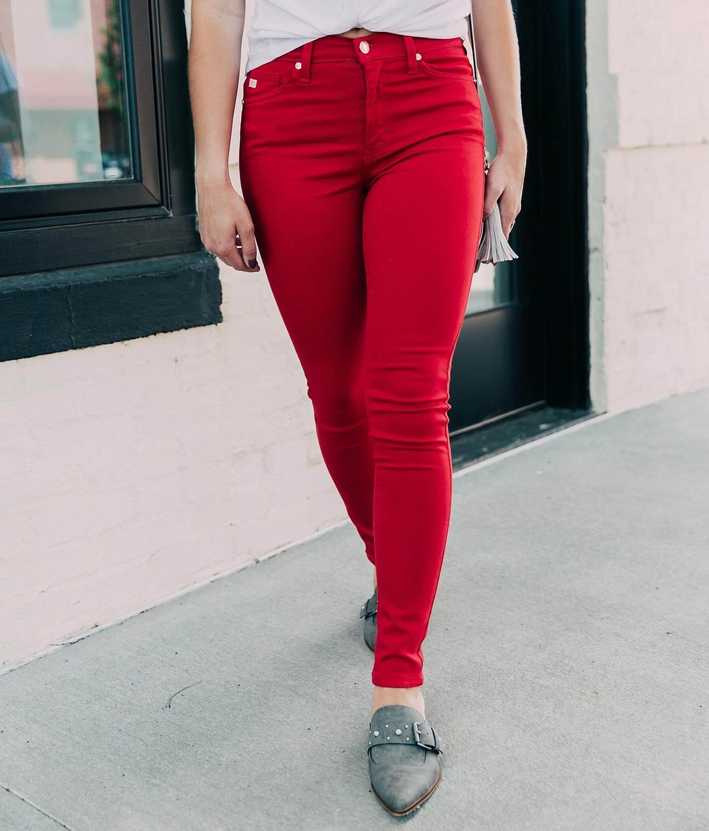 red skinny jeans high waist