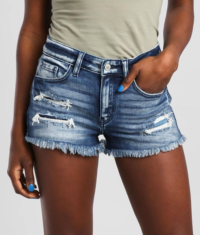 KanCan Signature Mid Rise Stretch Short Women s Shorts in Sky Buckle