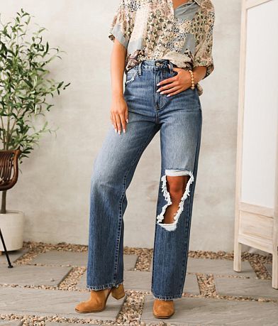KanCan Signature High Waisted Wide Leg Jean front view