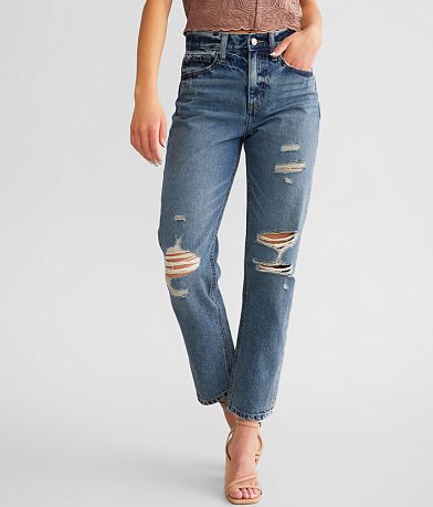 KanCan Signature Ultra High Rise 90s Cropped Straight Jean front view