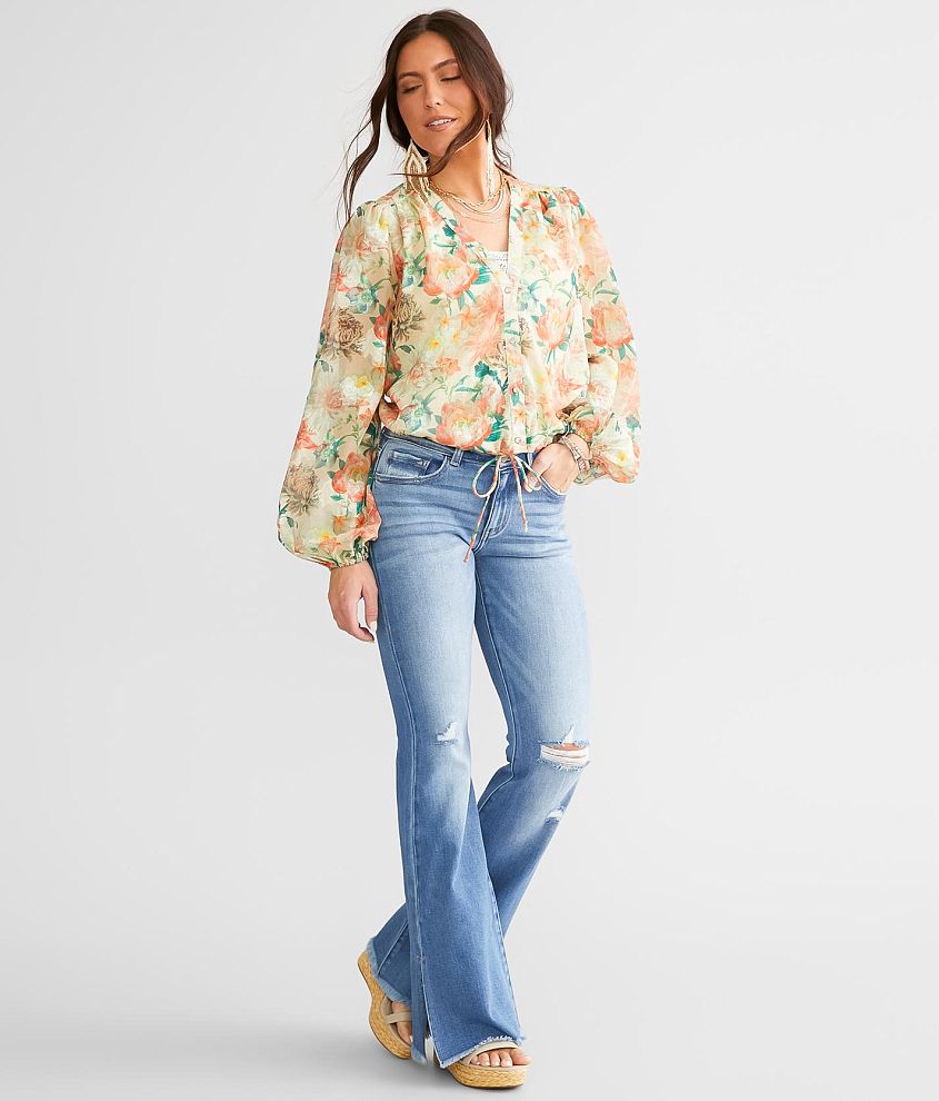 Kurvy Mid-Rise Split Flare Stretch Jean