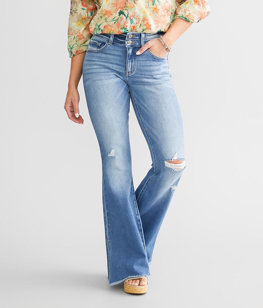 KanCan Signature Kurvy Mid-Rise Split Flare Stretch Jean front view