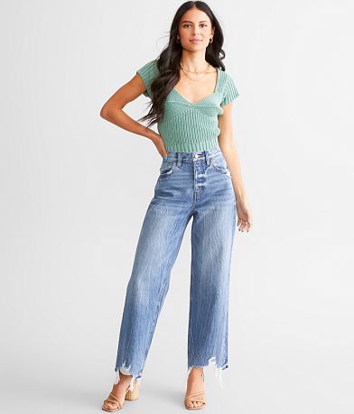 KanCan Signature 90's Cropped Wide Leg Jean front view