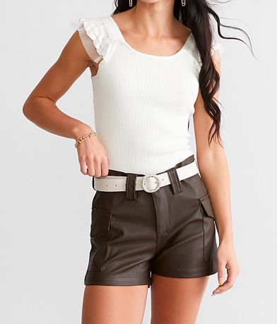 KanCan Signature Faux Leather High Rise Shorts front view