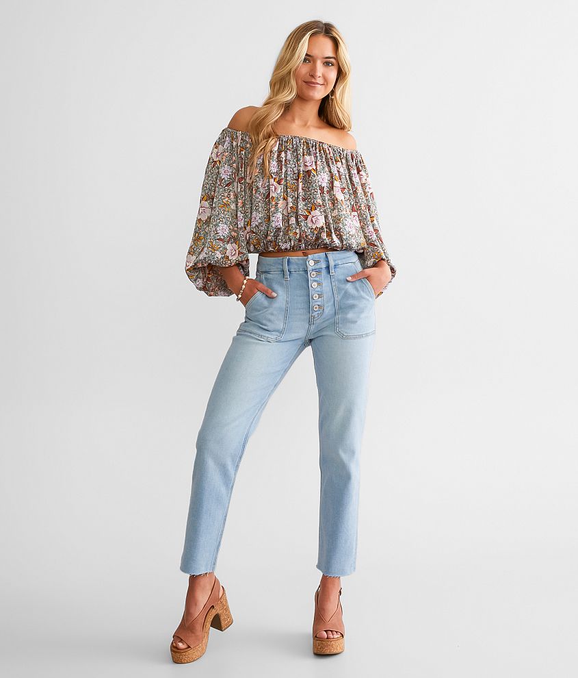 High Rise Cropped Straight Stretch Jean