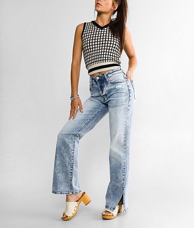 Gilded Intent 90&apos;s Split Hem Wide Leg Stretch Jean FULL_LEFT_SIDE