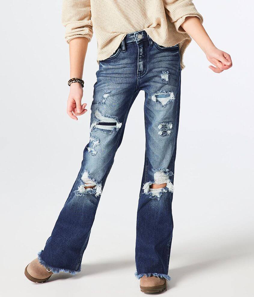 girls high rise flare jeans, girls bottoms