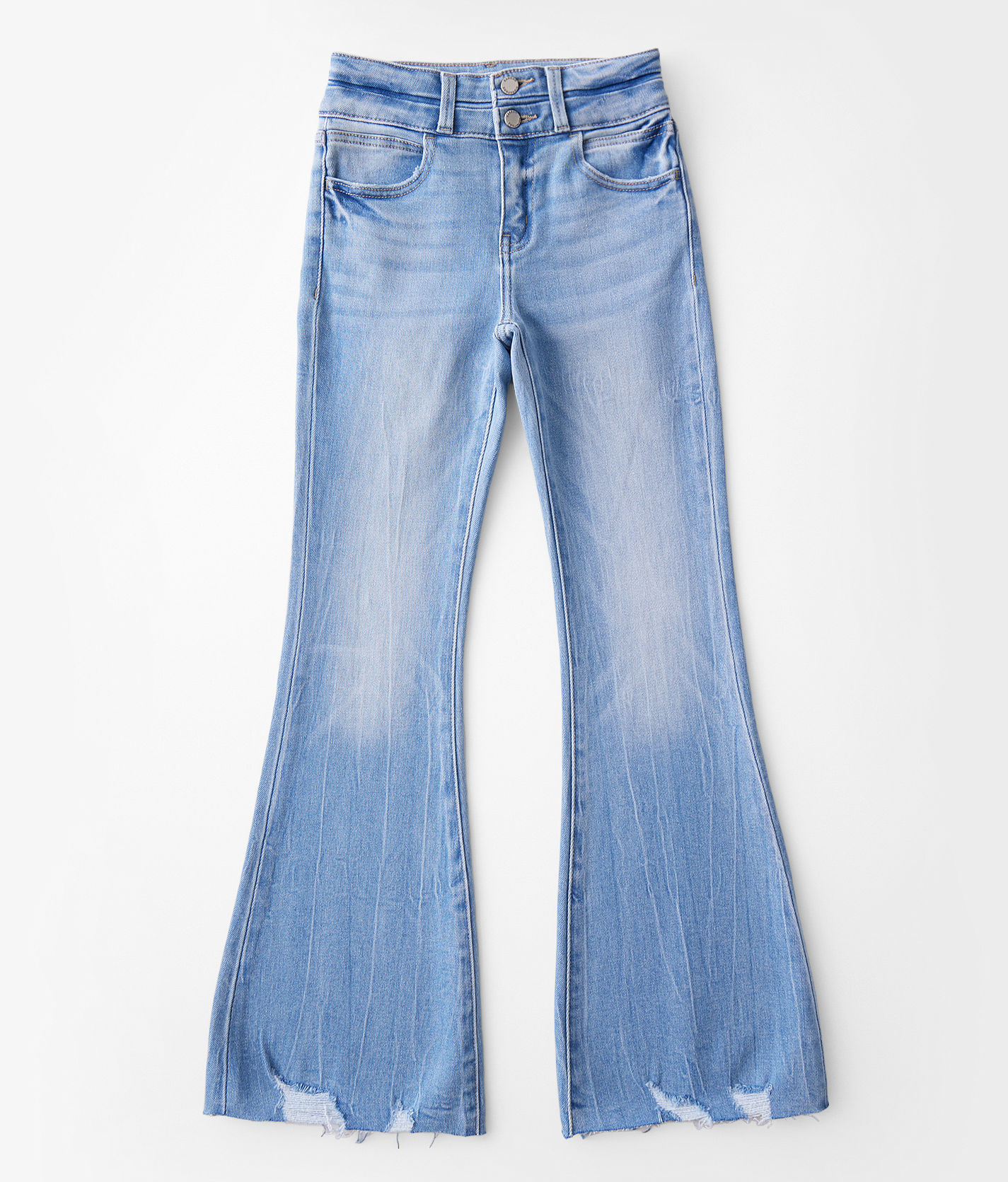 KanCan™ High Rise Release Frayed Hem Button Fly Flare Jean