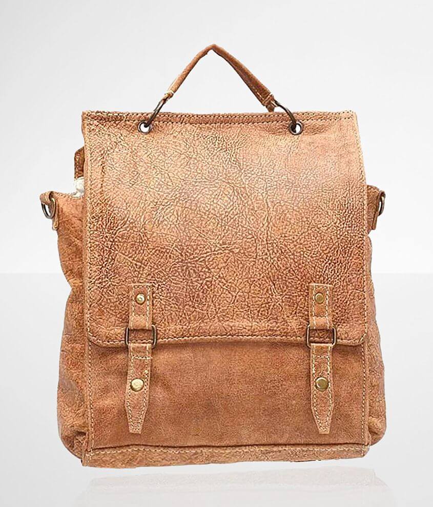 Tan Convertible Leather Backpack Shoulder Bag Crossbody 