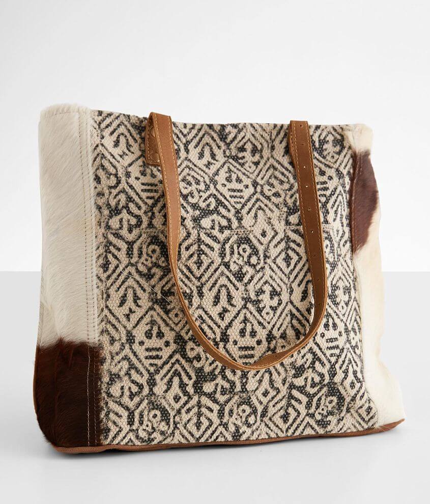 Myra Bag Cotton Rug Leather Tote - Women's Bags in Brown White | Buckle