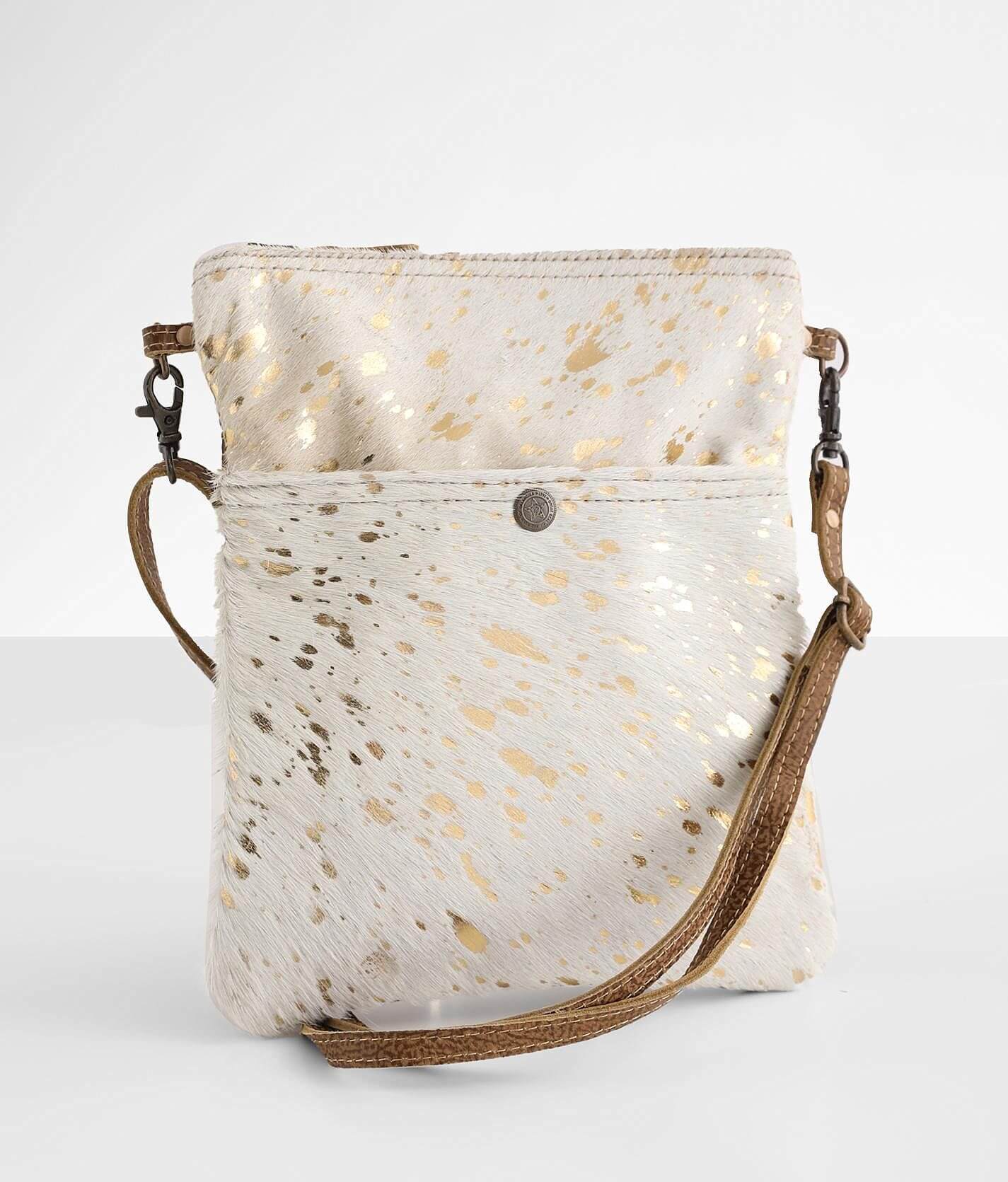 Myra Bag White and Gold Speckled Backpack Myra Bag - Genetic Hand Tooled Hair on Hide Crossbody Bag  main image 2