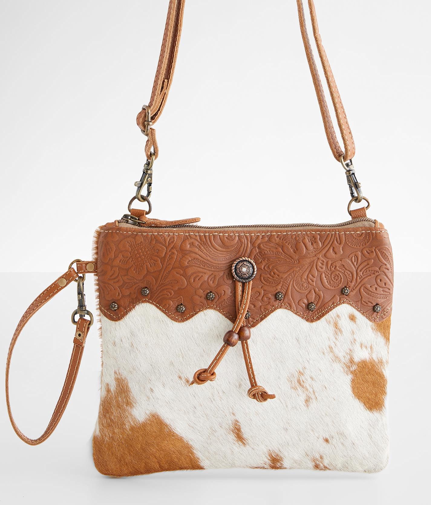 Myra Bag Cowprint Crossbody Leather Purse - Women's Bags in Brown