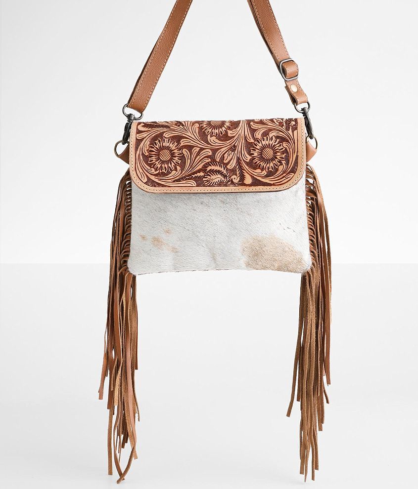 Hand Tooled Western Fringe Bag Genuine Leather Womens 