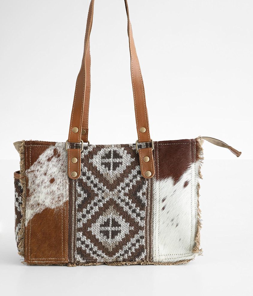 Cowhide Crossbody Purse With Fringe, Myra Leather, Tote, Country