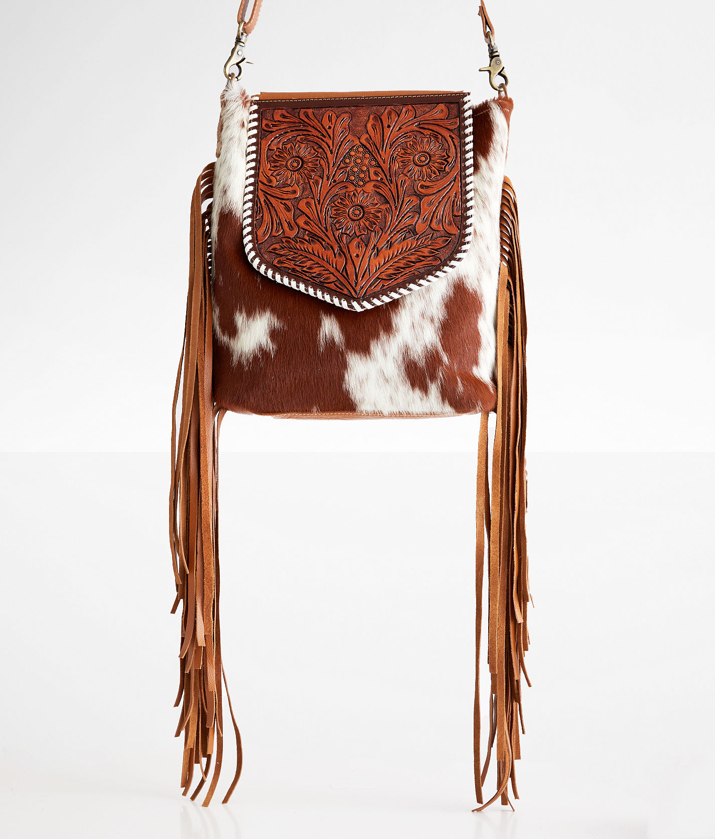 Cowhide crossbody purse with fringe hot sale