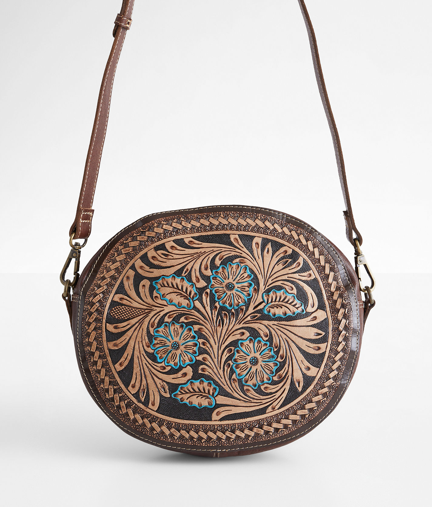 Turquoise Leather Bag With Fringe Detail - Small & Round