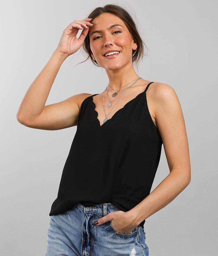 Socialite Scalloped Chiffon Tank Top - Women's Tank Tops in Black