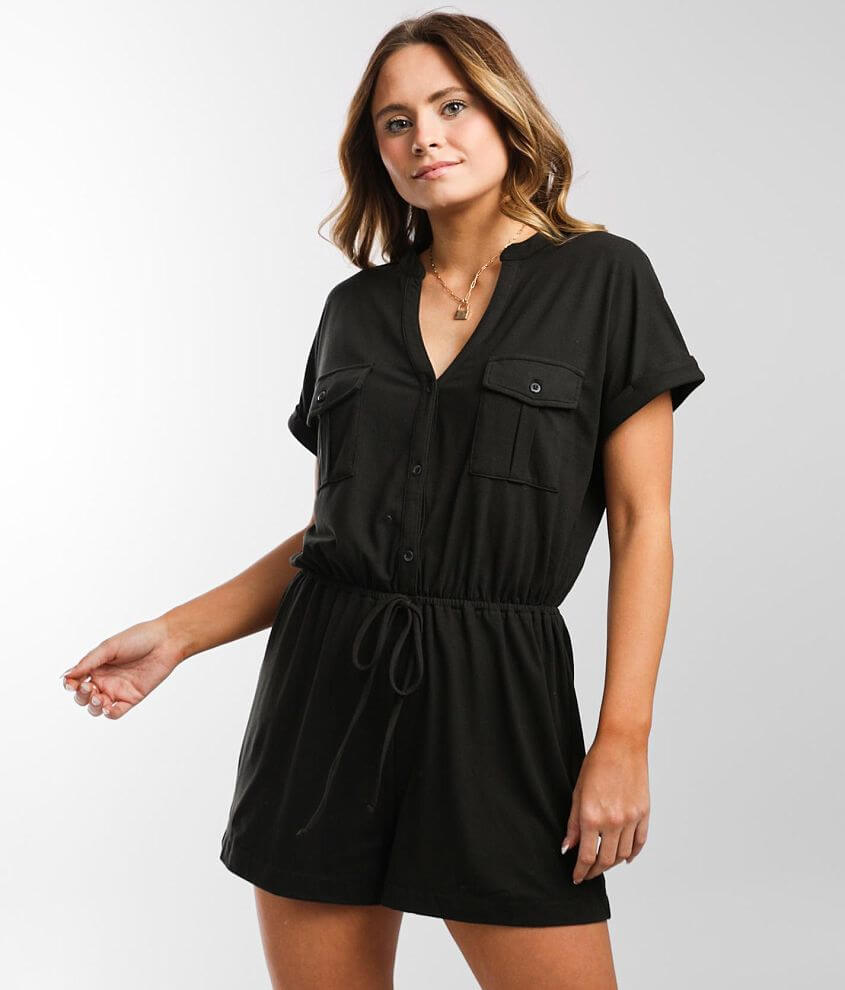 Daytrip Brushed Knit Romper Women's Rompers/Jumpsuits in Black Buckle