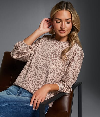 Buckle Black Leopard Pullover front view