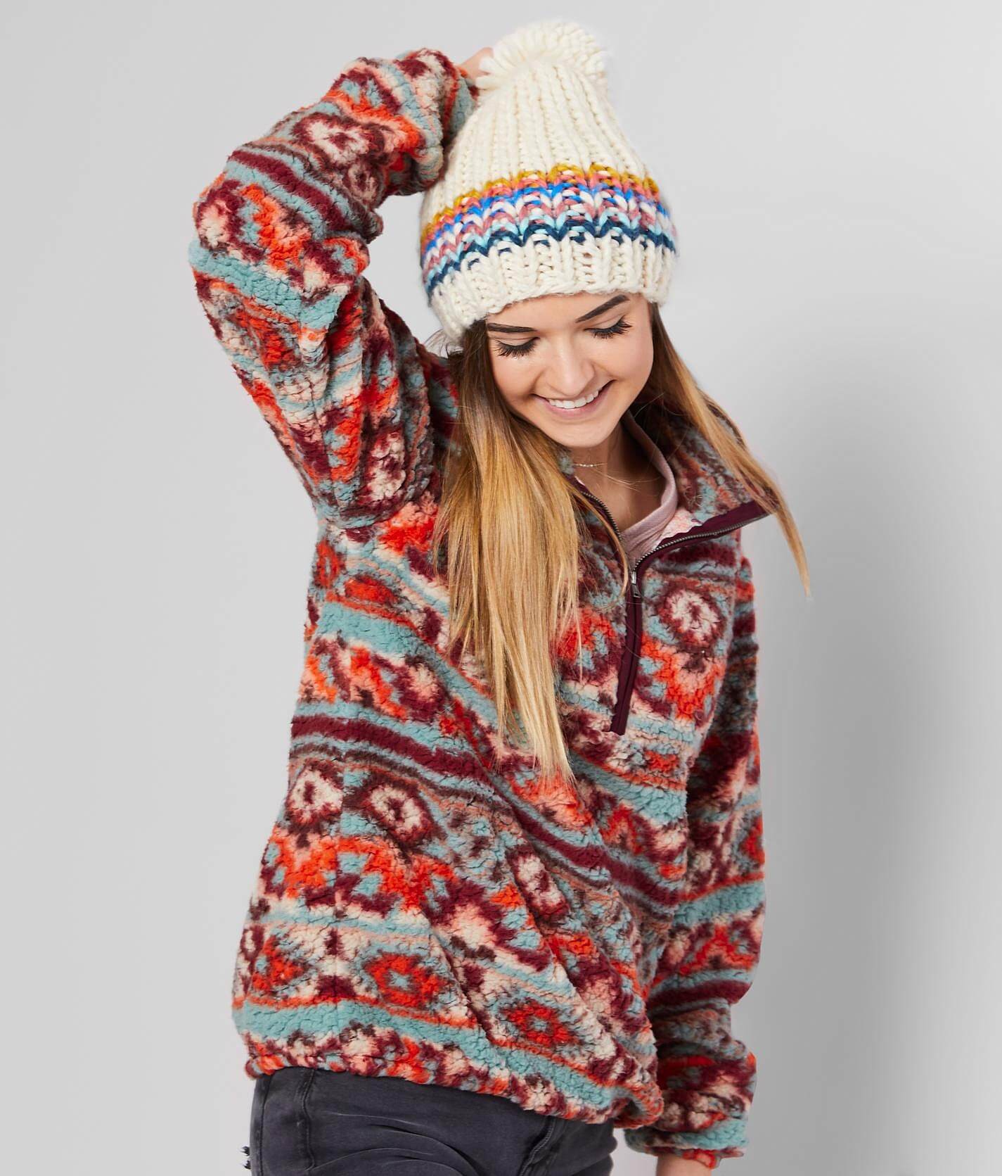 aztec print fleece pullover