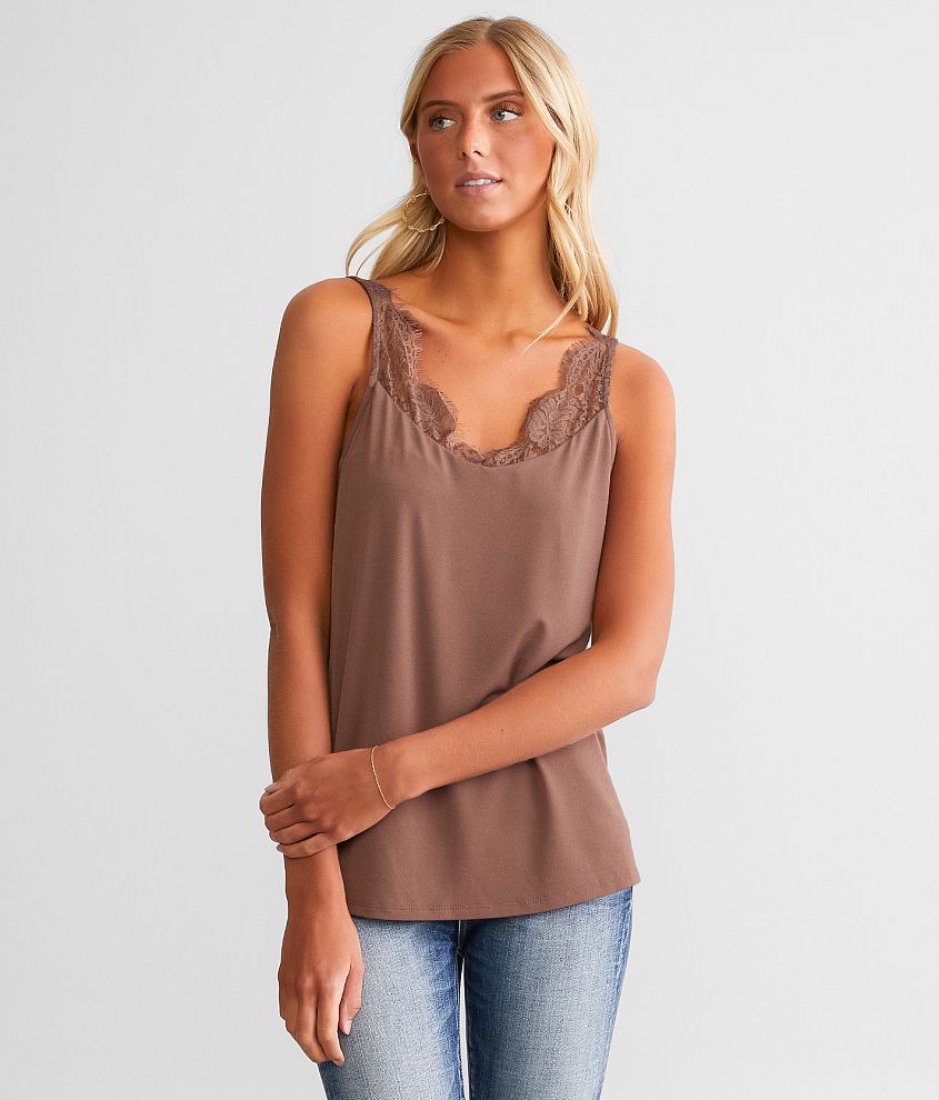 Daytrip Eyelash Lace Tank Top - Women's Tank Tops in Taupe | Buckle