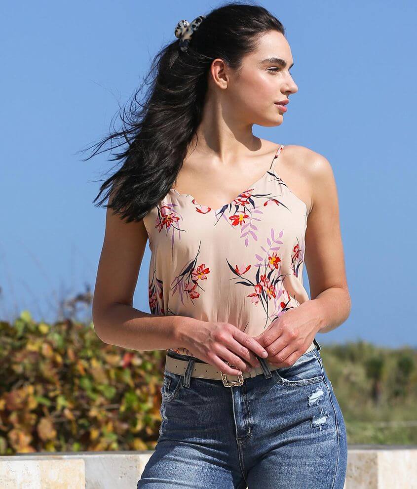 Willow &#38; Root Floral Chiffon Tank Top front view