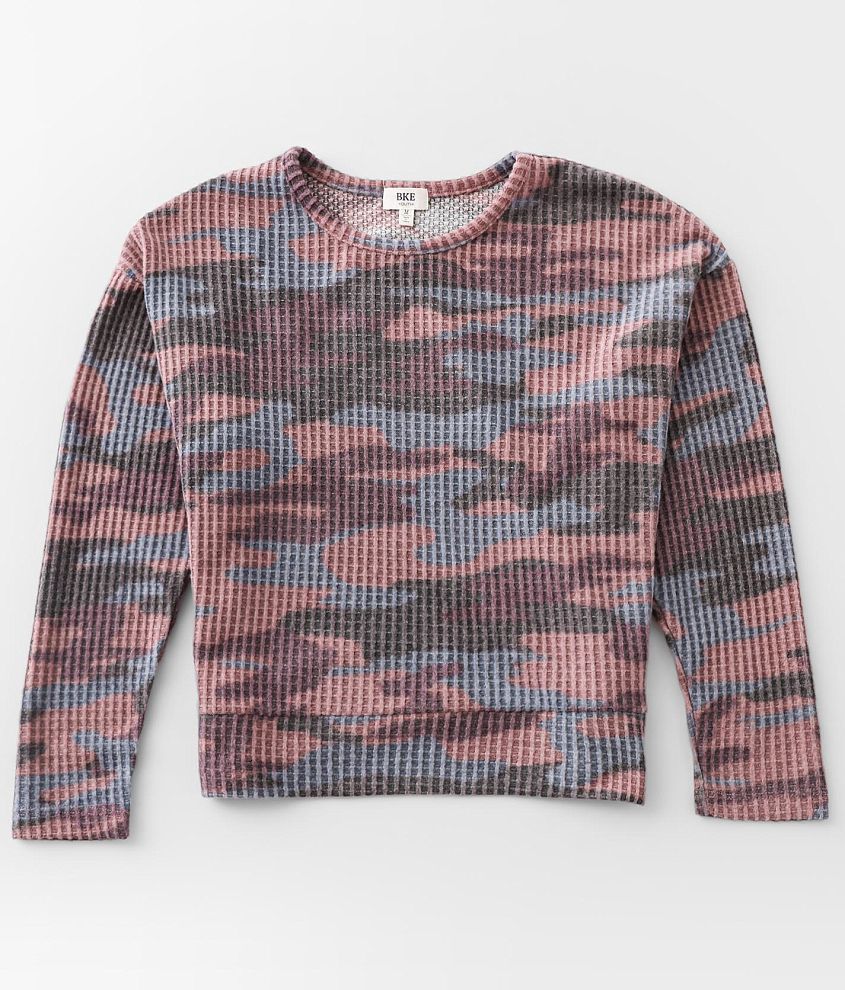 Girls - Daytrip Camo Waffle Top front view