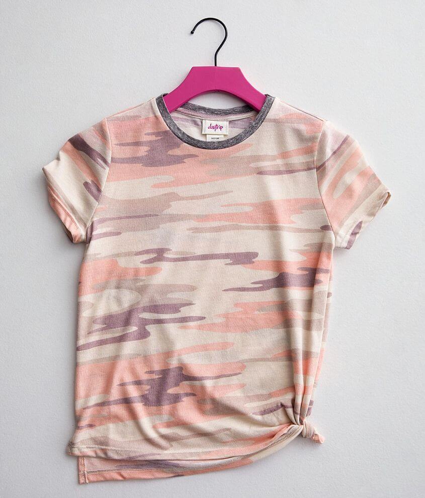 Girls - Daytrip Camo Print Side Tie T-Shirt front view