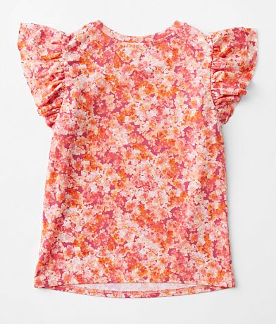 Willow &amp; Root Girls - Floral Ruffle Sleeve Top back view
