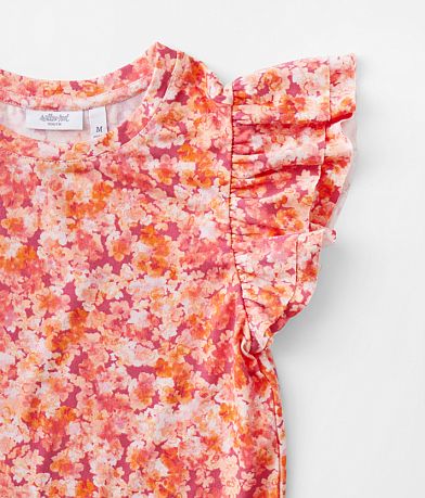 Willow &amp; Root Girls - Floral Ruffle Sleeve Top misc detail 1 view