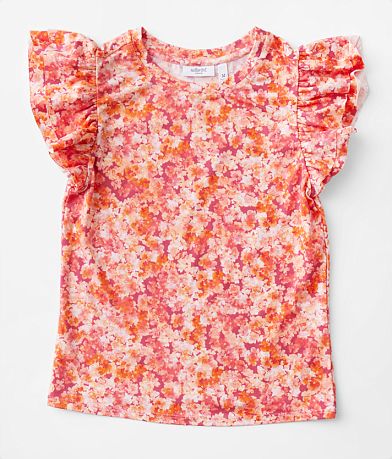 Willow & Root Girls - Floral Ruffle Sleeve Top front view