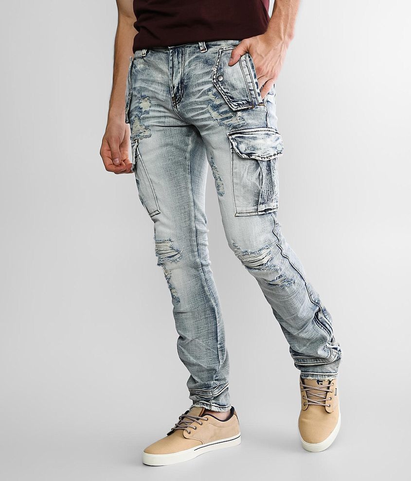 Skinny Stacked Distressed Chain Cargo Jean