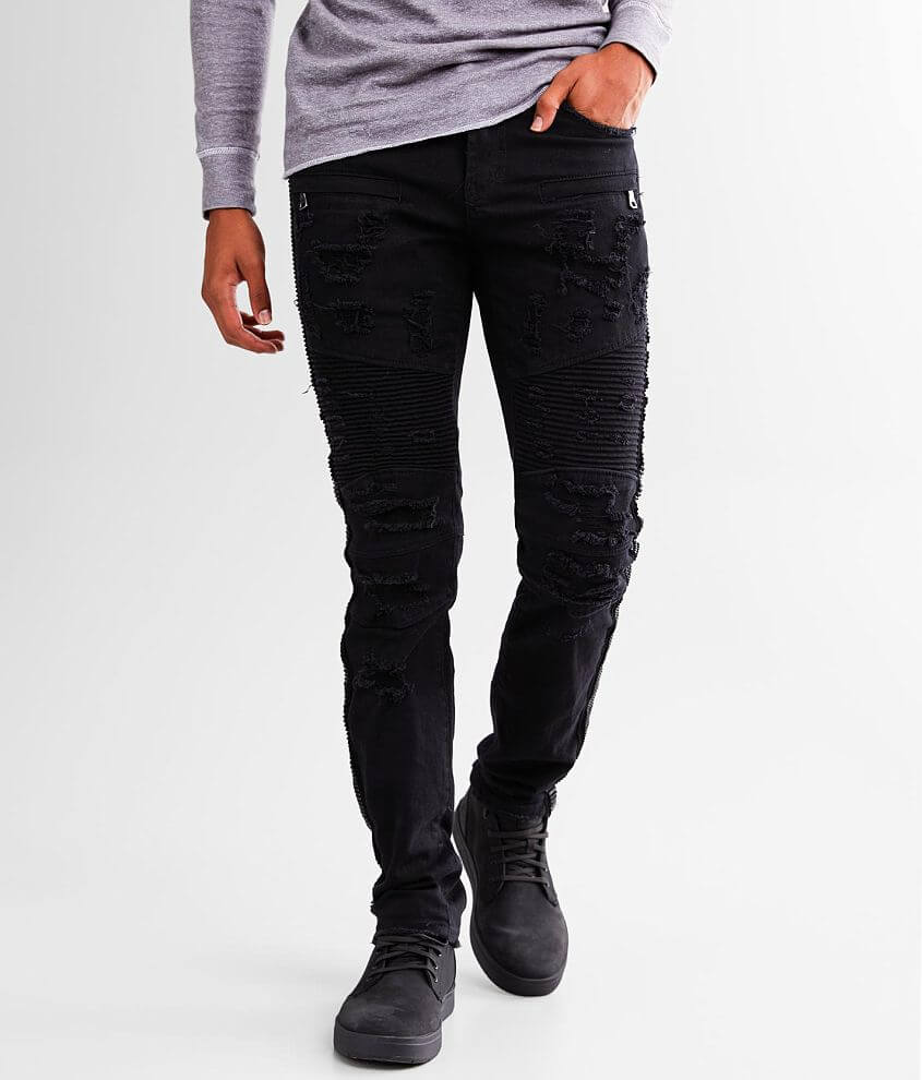 PREME Buffalo Black Moto Skinny Stretch Jean front view