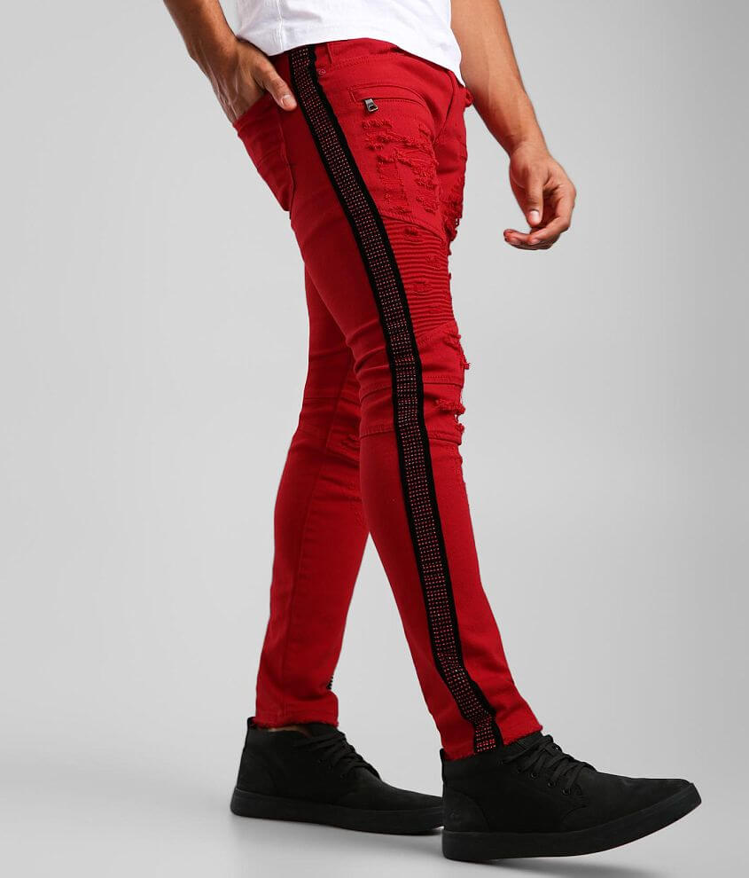 PREME Red Rhinestone Skinny Stretch Jean - Men's Jeans in Red
