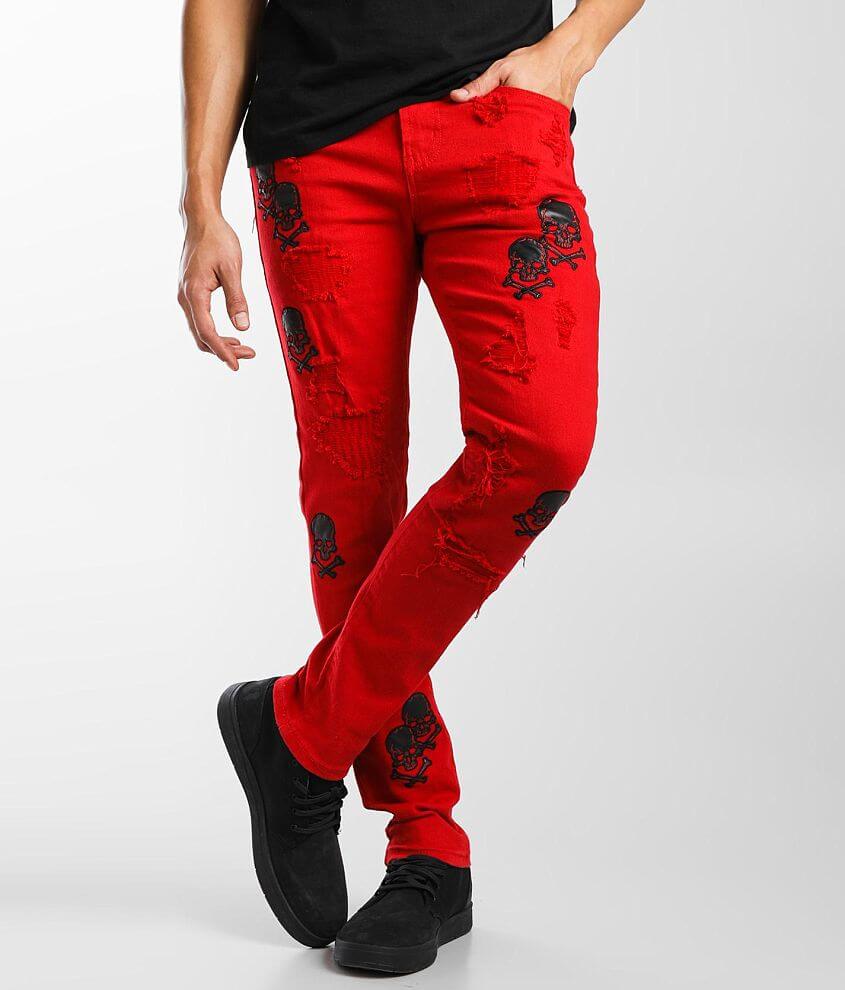 Preme Red Men's Moto Skinny Stretch Jean