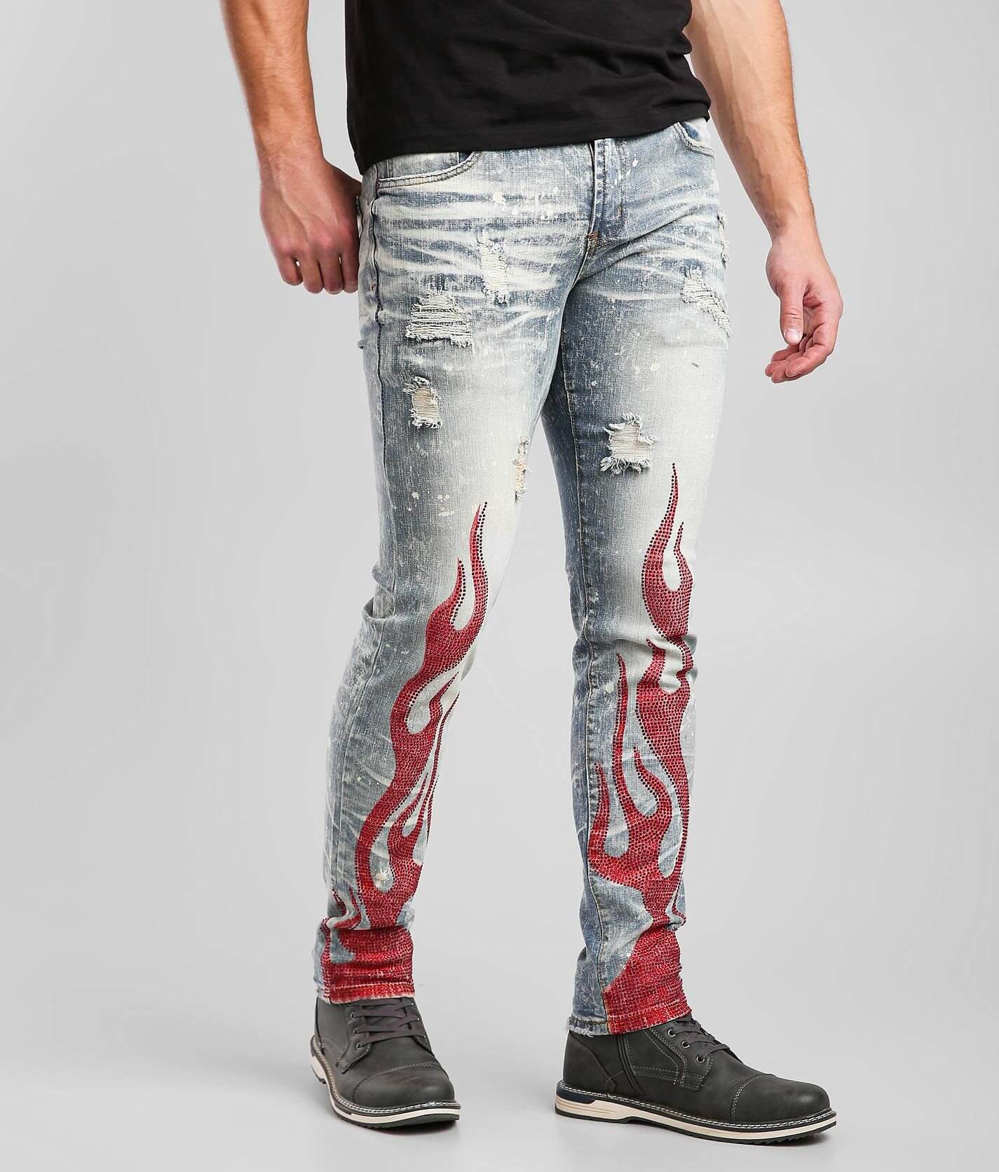 PREME Red Rhinestone Skinny Stretch Jean - Men's Jeans in Red